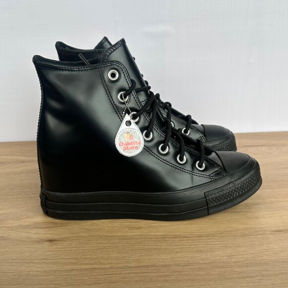 ✨Converse Chuck Taylor Wedge Platform Leather Sz 8.5 Women's Shoes Black A12827C - Picture 3 of 9